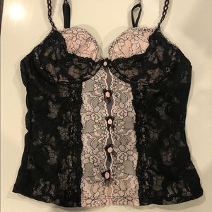 Black and Pink Lace Bustier Corset Top